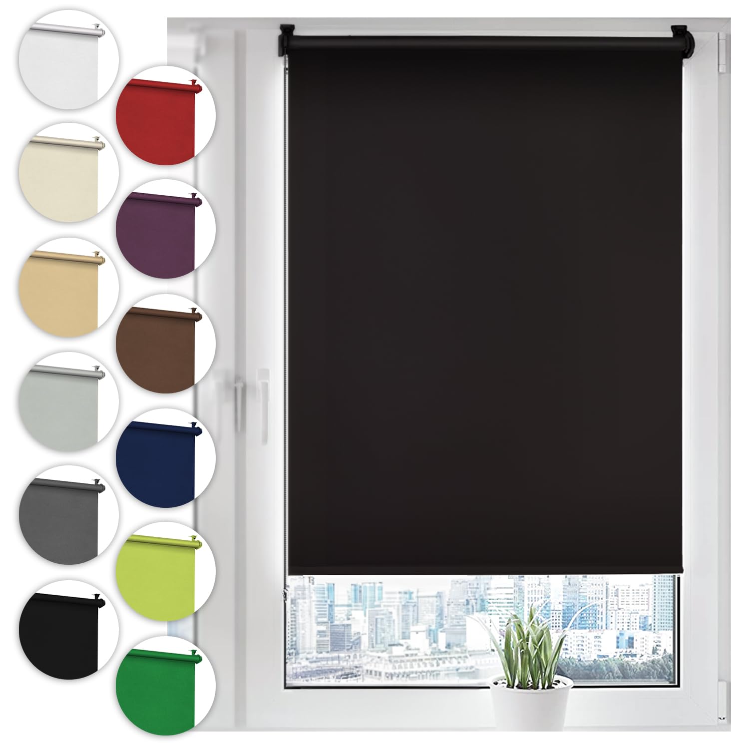 Verdunkelungsrollo Klemmfix ohne Bohren 90cm x 130cm Schwarz Verdunklungsrollo Fensterrollo Rollo Seitenzugrollo Klemmrollo für Fenster & Tür