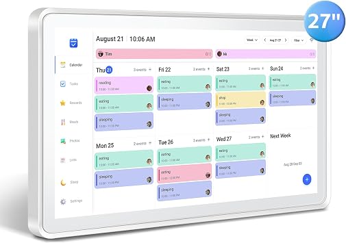 Digital Calendar 27", Touch Screen Electronic Calendar & Planner Wall Mountable, Instant Phone Sync, Photo Gallery, Custom Lists, Task Charts, Family Calendar for Home Office Organization