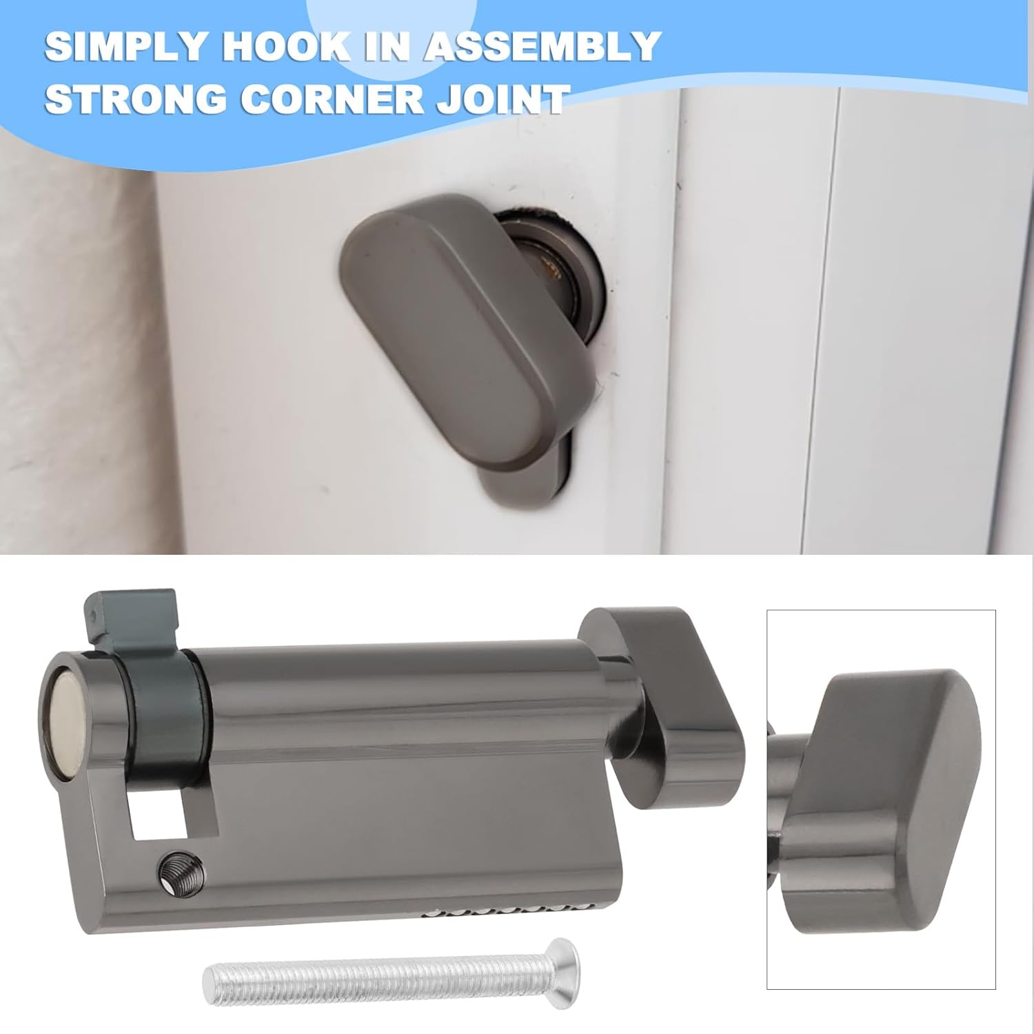 Half Turn Door Lock Cylinder Lock Thumb Turn Euro Cylinder Lock for Wooden Composite UPVC European Aluminum Doors Total Length 65mm