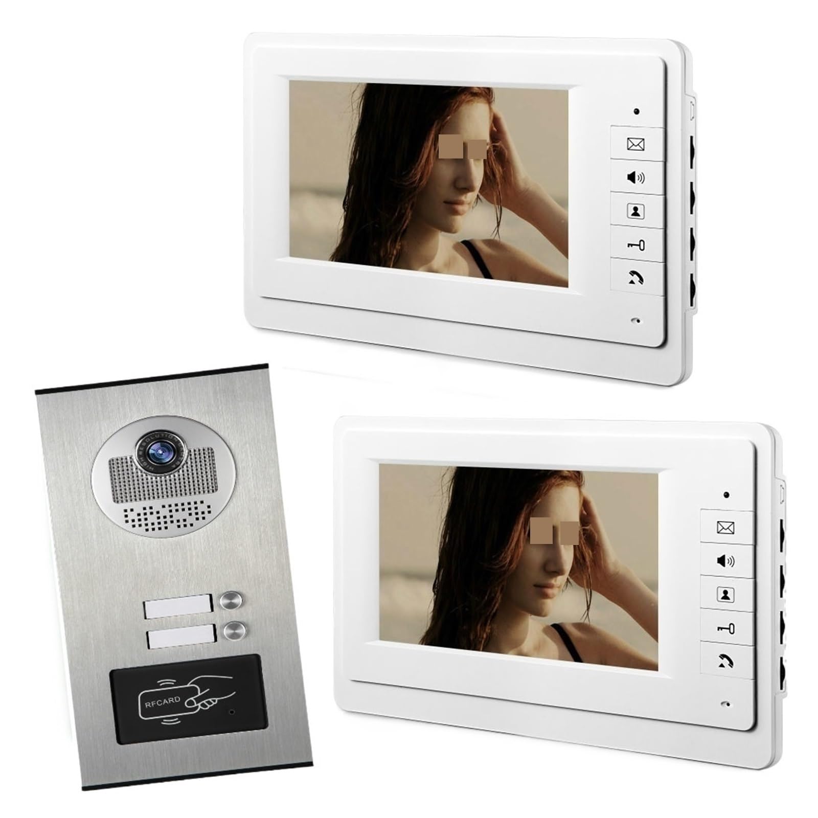 Interphone vidéo appartement pour 2 à 6 familles avec moniteur 7 pouces et accès RFID
