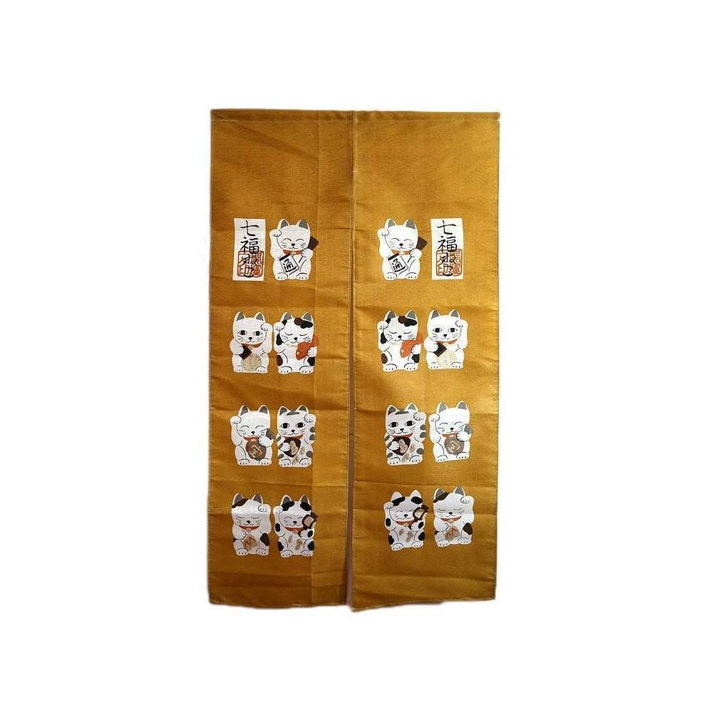 Lachineuse Japanese Noren Maneki Neko Golden Yellow