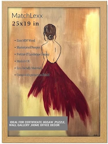 MatchLexx® Flat Profile Oak Hand crafted | Large Poster Picture Frame 19x25 in picture Frame | MDF Wooden Frames Jigsaw Puzzle Frames For Home Livingroom & Office