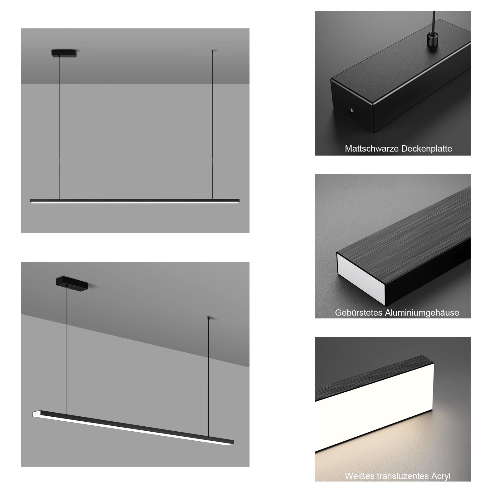 LED Ciondolo Tavolo da pranzo Luce a sospensione Moderno Design per Sala da pranzo Ufficio Negozio Cucina Bar Soggiorno Lampada a sospensione Nero Regolabile in altezza (Warm Light,L120cm)