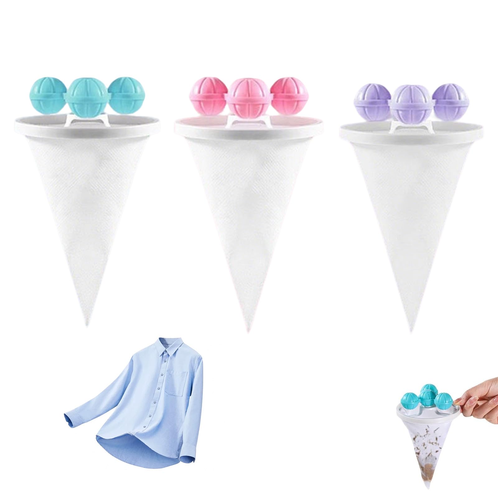 3 Pcs Pet Hair Remover Washing Machine, Hair Catcher Washing Machine for Pet Fur Wool Clothes Washing Machine Lint Catcher Reusable Laundry Filter Bag with Floating Mesh Traps Pet Hair Catcher