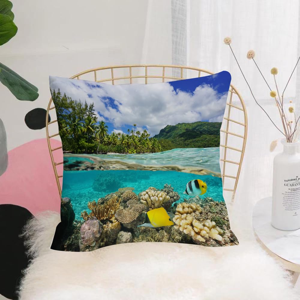 HYOSXW Cushion Cover,Throw Pillow Case Home Decorative for Living Room Bedroom Sofa Chair 16X16 Inch,Island, Pacific Ocean French Polynesia Huahine Lagoon Lust coast,Pillowcase 40X40cm