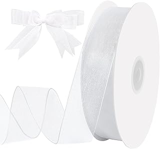Organza Sheer Ribbon 1 Inch 60 Yards White Ribbon for Bows Crafts Gift Wrapping Wedding Invitation Bride Baby Shower Party Favors Decorations