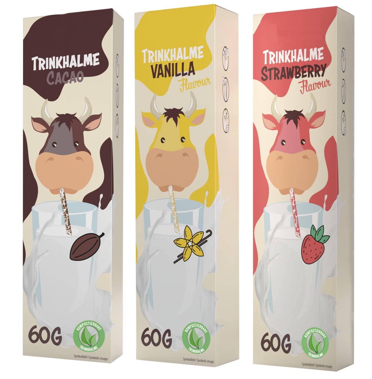 Magic Milk Straws Flavored 3 Pack - 1 x Chocolate 60g 1 x Vanilla 60g 1 x Strawberry 60g