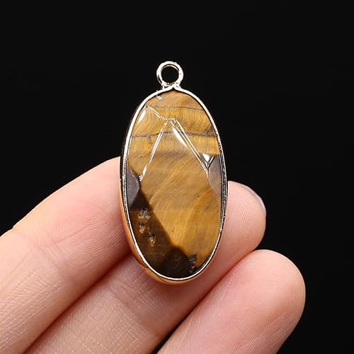 Miniatura 4 de 6 dijes de piedras de cristal natural, amatista, cuarzo, turquesa, ojo de tigre, colgantes para hacer joyas, collares, aretes, Piedra, Piedra