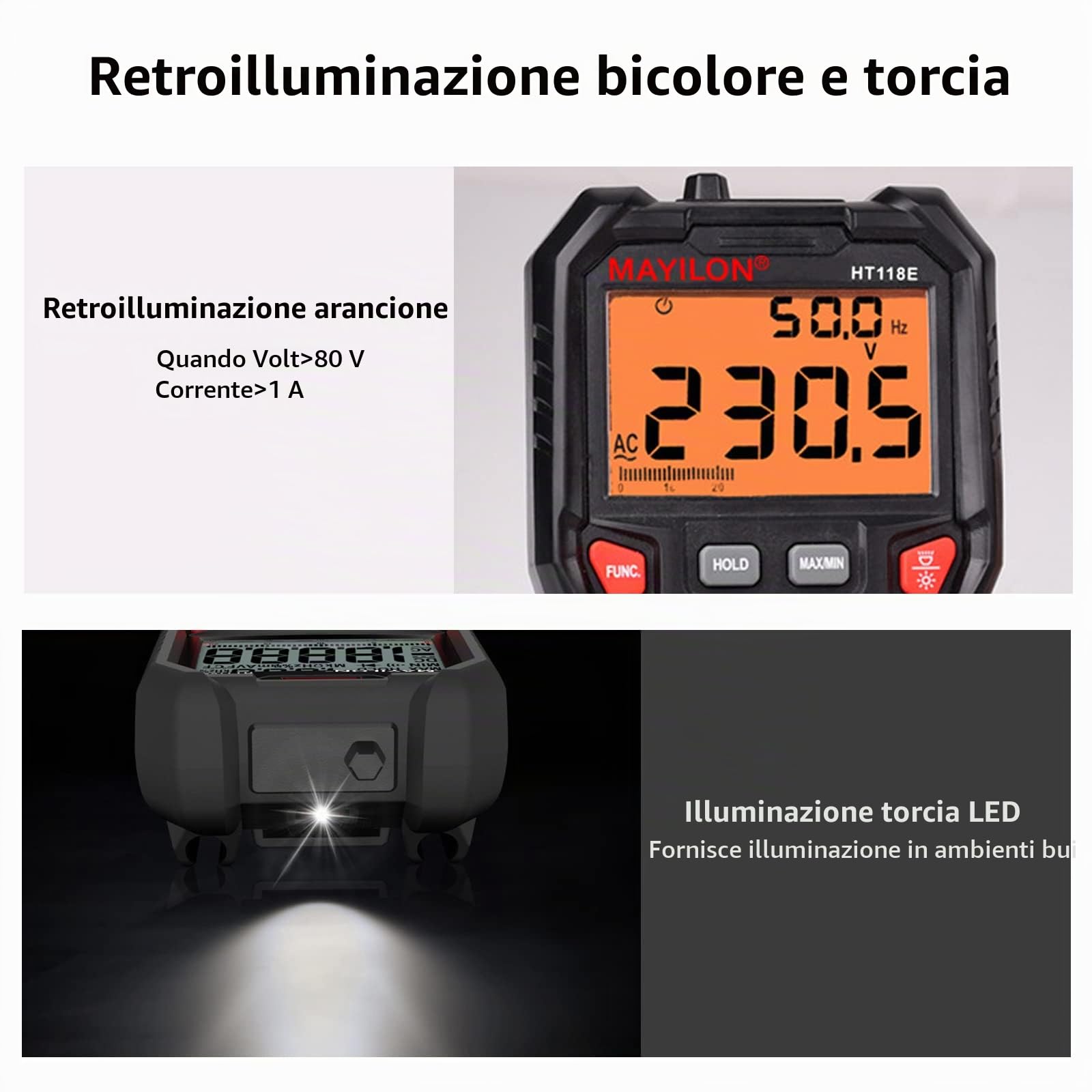 HT118E 20000 Conta Multimetro Digitale, Voltmetro Amperometro TRMS con NCV e Rilevamento di LIVE, Misura AC/DC Tensione e Corrente, Temperatura, Capacità, Resistenza, Diodi, Continuità, Frequenza