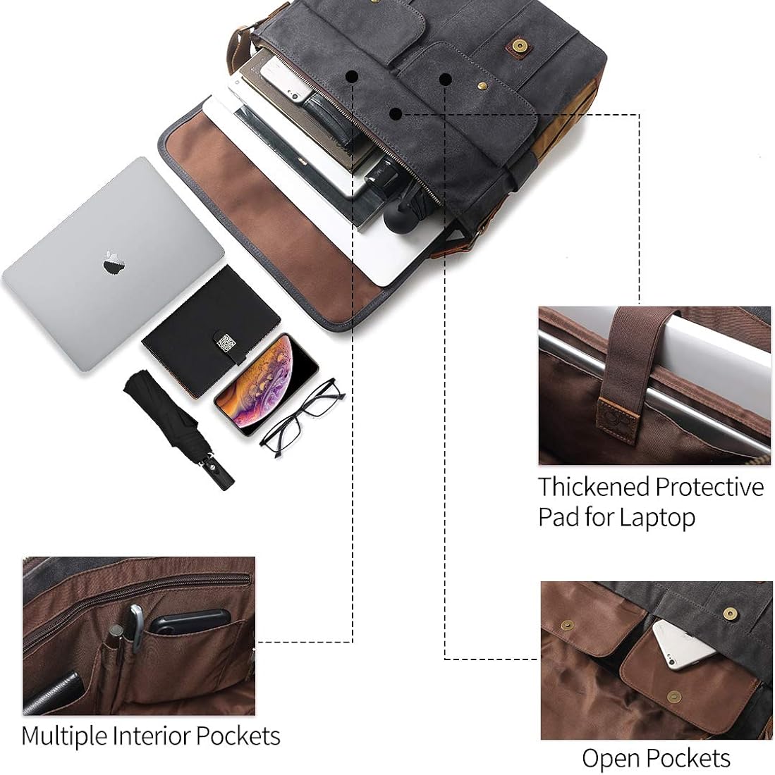 Messenger Bag for Men 15.6 Inch Canvas Laptop Computer Bag Leather Briefcase