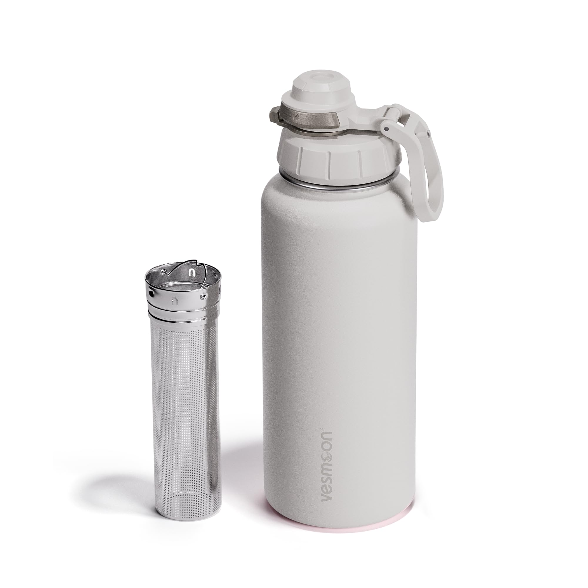 Vesmoon Vessence 32 Oz Stainless Steel Tea Infuser Bottle for Loose Leaf Tea, Water, Herbs, Fruits - Triple Layered Insulated, Leak Proof Bottle with Lid and Clip Handle - 24 Hours Hot/Cold