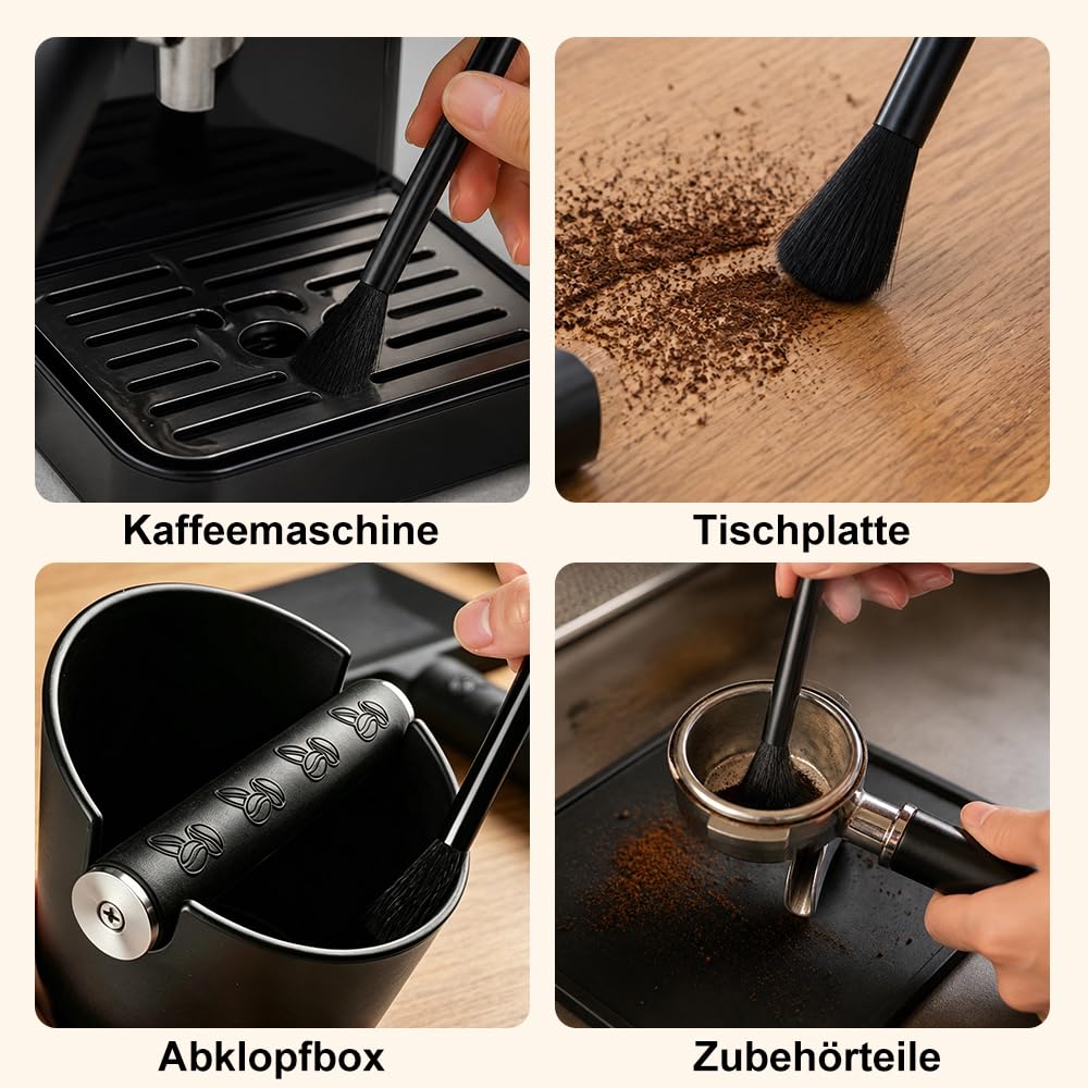 Abklopfbehälter für Siebträger, Espresso Kaffeesatz Abschlagbehälter mit Abnehmbarer Knock Bar und Bürste, Knock Box Espresso für ABS, Rutschfeste Gummibasis, Siebträger zubehör