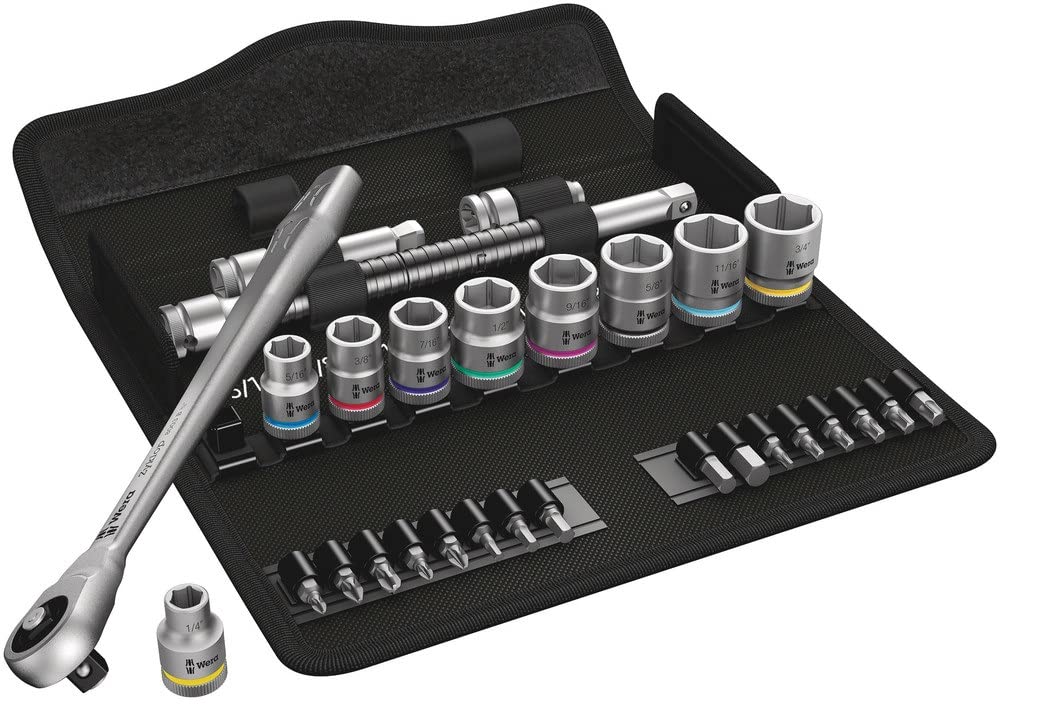 Wera Silver 05004050001 8100 Sb 10 Zyklop Metal Ratchet Set With Push-Through Square, 3/8" Drive, Imperial, 29 Pieces