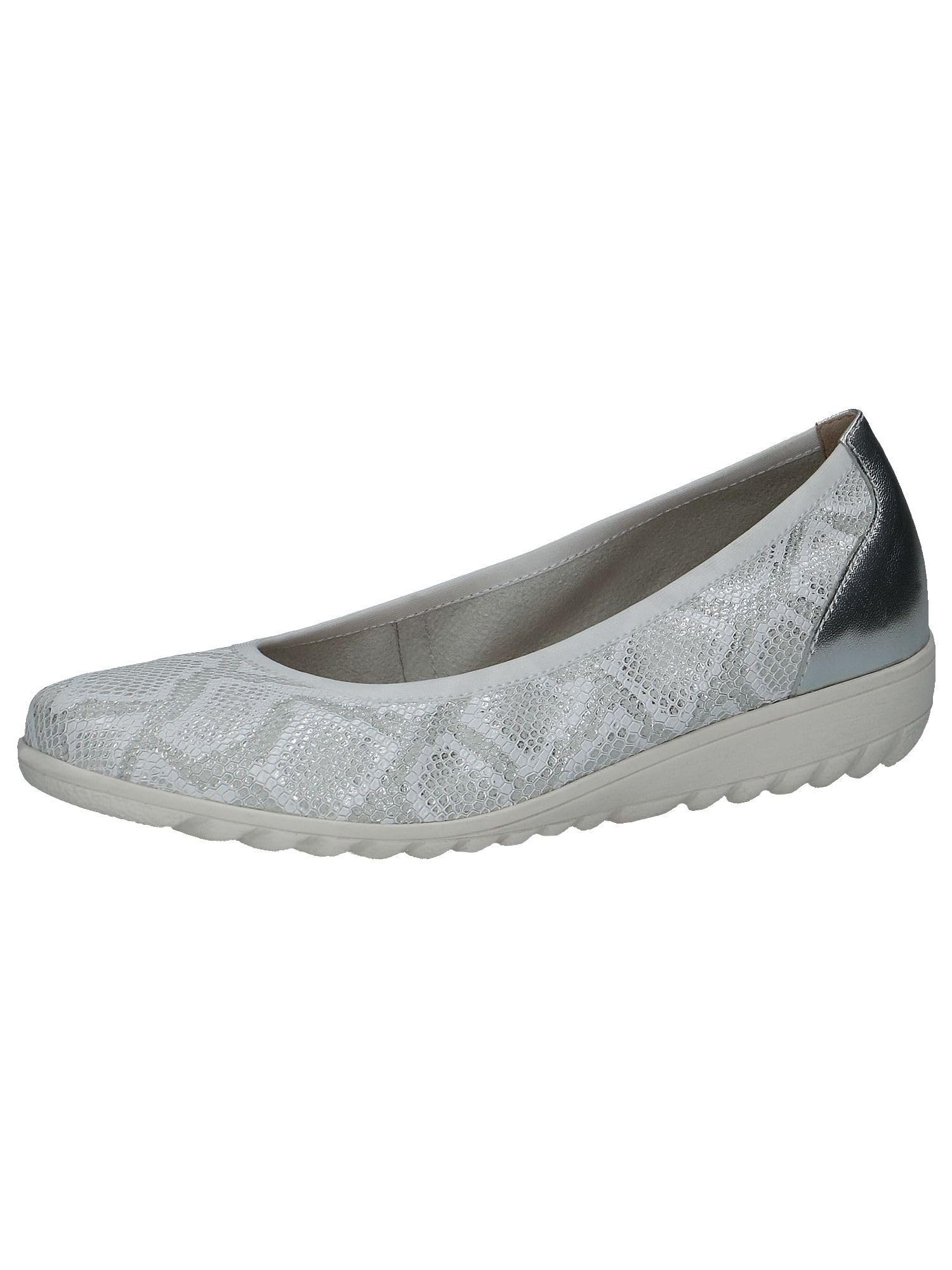 CAPRICE Women Ballet Flats Leather Wedge Heel, Silver (Silver Comb), 6.5 UK