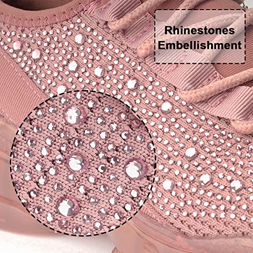 Image of BELOS Women's Rhinestone Mesh Slip On Walking Shoes Fashion Breathable Spakle Glitter Sneaker