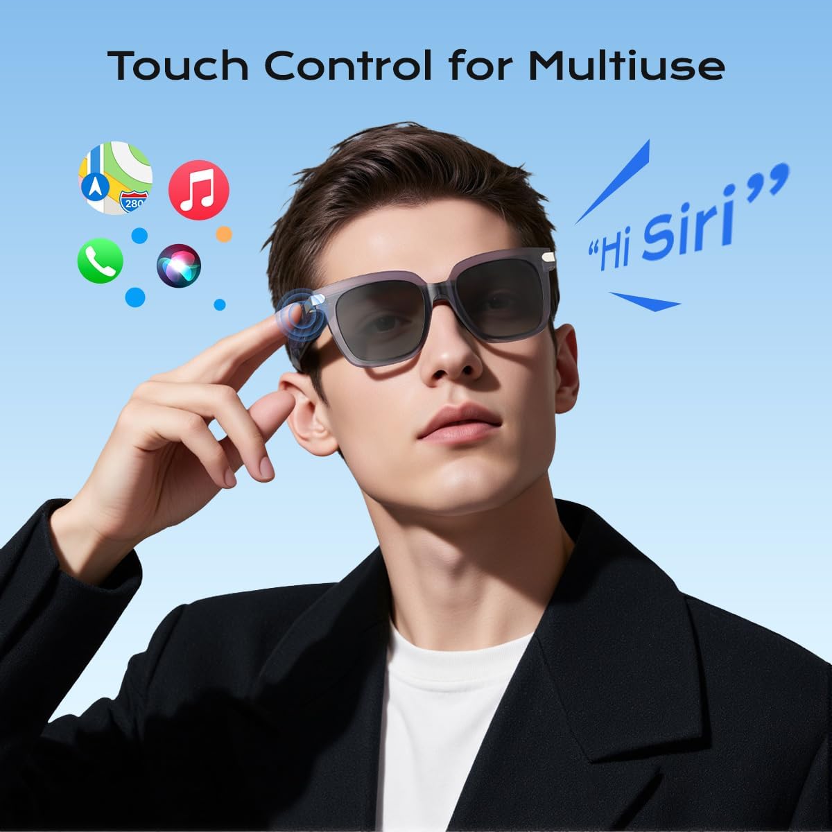 Smart Glasses,Polarized Sunglasses Built-in Mic & Bluetooth Speaker, Wireless Audio Smart Glasses for Men and Women, Athletic/Outdoor UV Protection,Touch Control, Voice Assistant (Purple)