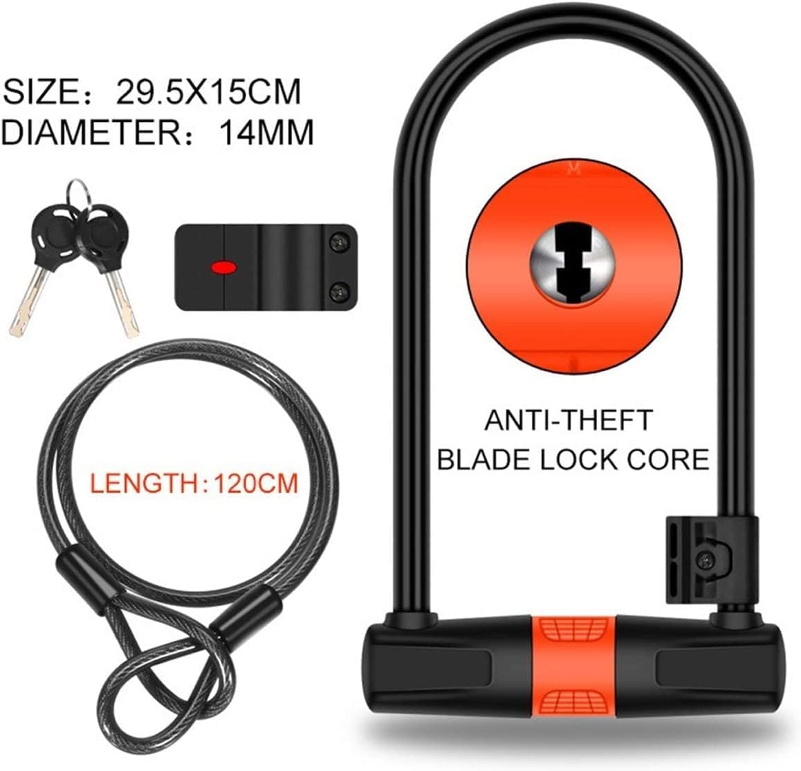Anti Theft Bike U-Shaped Lock,Steel Cable Key Mountain Bike Accessories Chain Lock for Bike Motorcycle Electric s Anti-Theft Lock