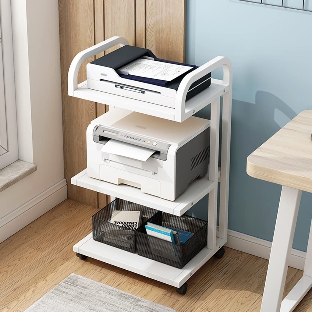 Soporte Para Impresora Soporte de carro de impresora de 3 niveles con ruedas, estante de almacenamiento multiusos, organizador de papel de oficina for suministros de oficina en casa, estante de almace