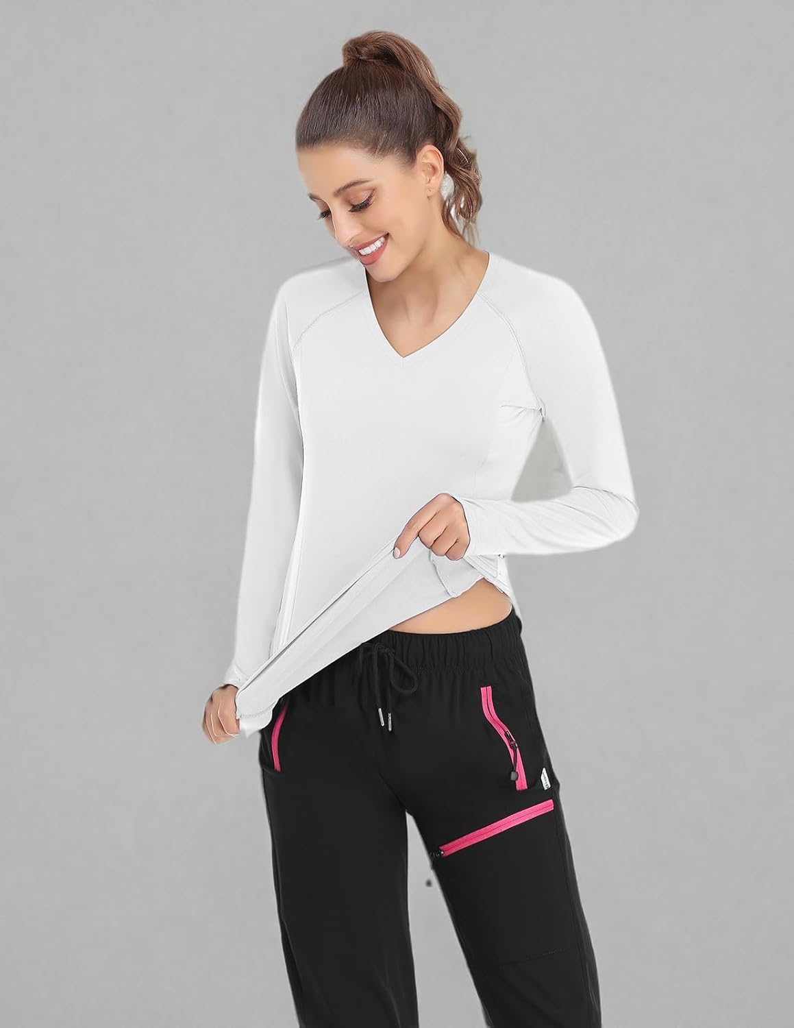 Soneven Women's Thermal Fleece Running Shirts Compression Shirts Quick Dry Workout Pullover Tops with Thumb Holes - Image 7