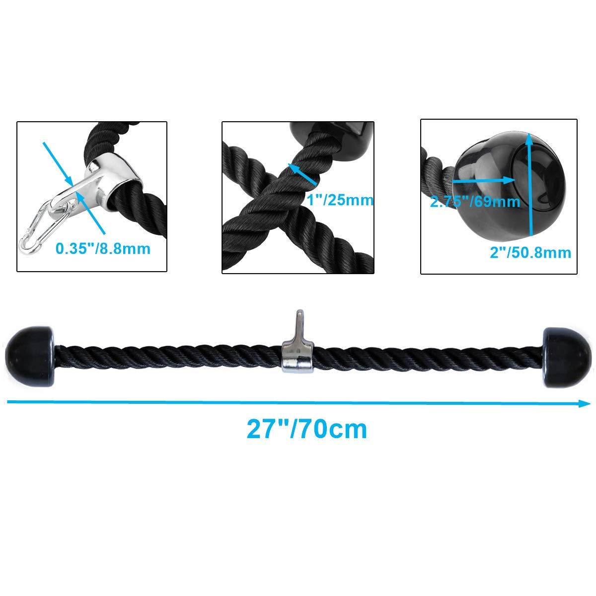 Amazon | 8MILELAKE トライセップロープ 腹筋運動 70 cm フィットネス