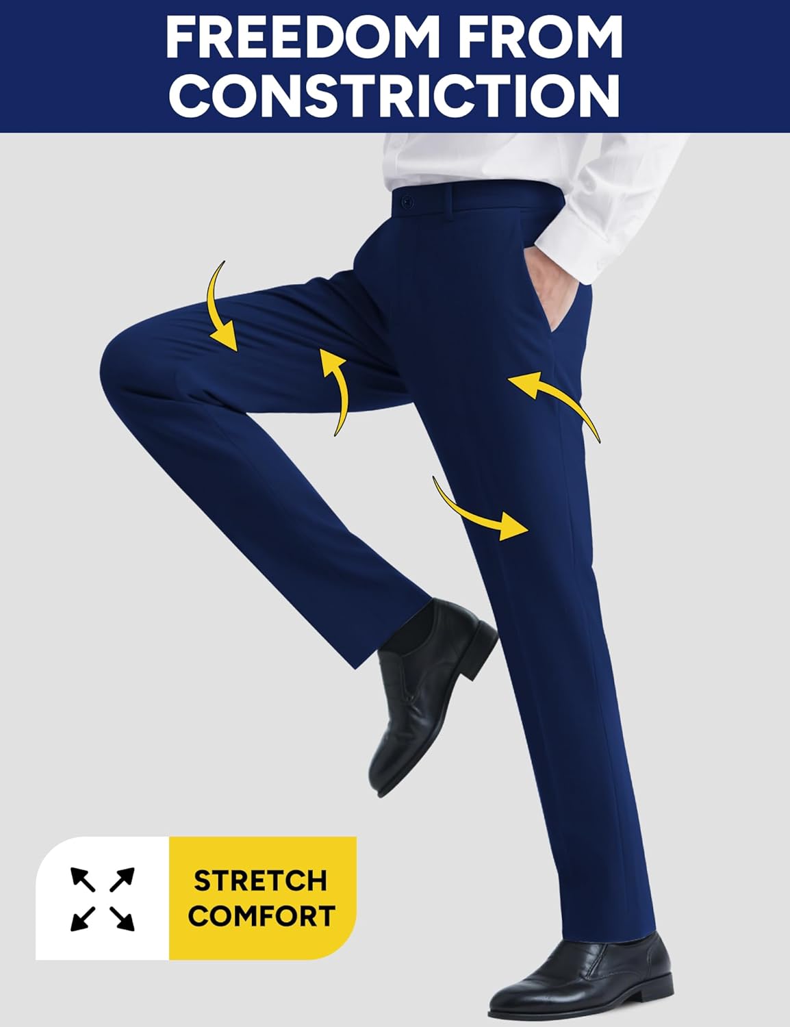Men's Stretch Dress Pants with Expandable-Waist 3 Fits: Slim Fit/Classic Straight/Big & Tall - Image 2
