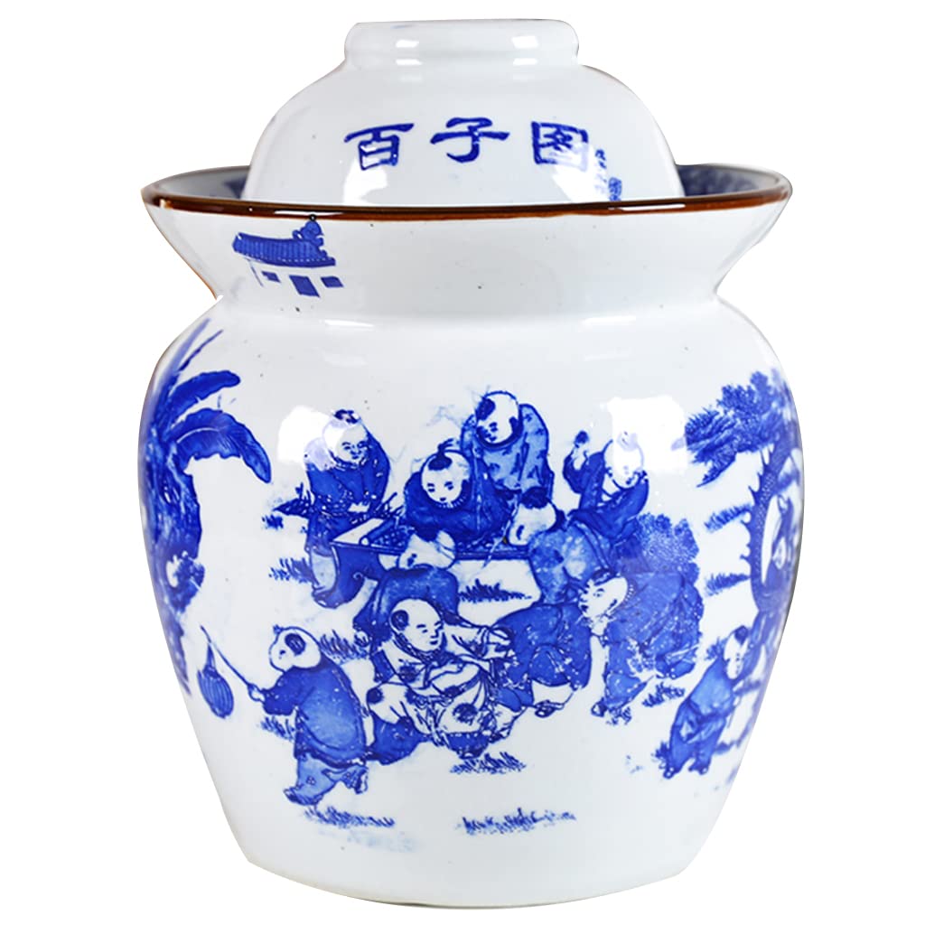 Tradycyjny chiński ceramiczny garnek do fermentacji, słoik do kiszenia z pokrywką z uszczelką wodną, duży niebieski i biały ceramiczny słoik do kiszenia, pojemniki do przechowywania kimchi 7 kg