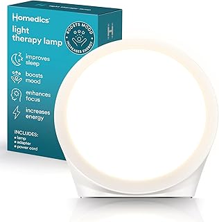 Homedics Light Therapy Lamp,10,000 Lux, UV-Free, Full Spectrum LEDs for Improved Sleep, Boosted Mood & Increased Energy, Adjustable Color Temperature, 6 Timer Settings, Compact & Stylish Design