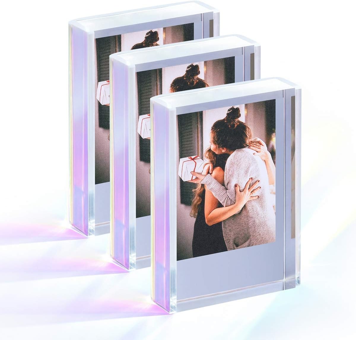 Instax Mini Picture Frames for Polaroid & Fujifilm Instax Mini Camera/ Printer Film, 2x3 Cute Polaroid Photo Frame, Tabletop Small Picture Display Holder for Instant Photo, Iridescent Acrylic, 3 Pack