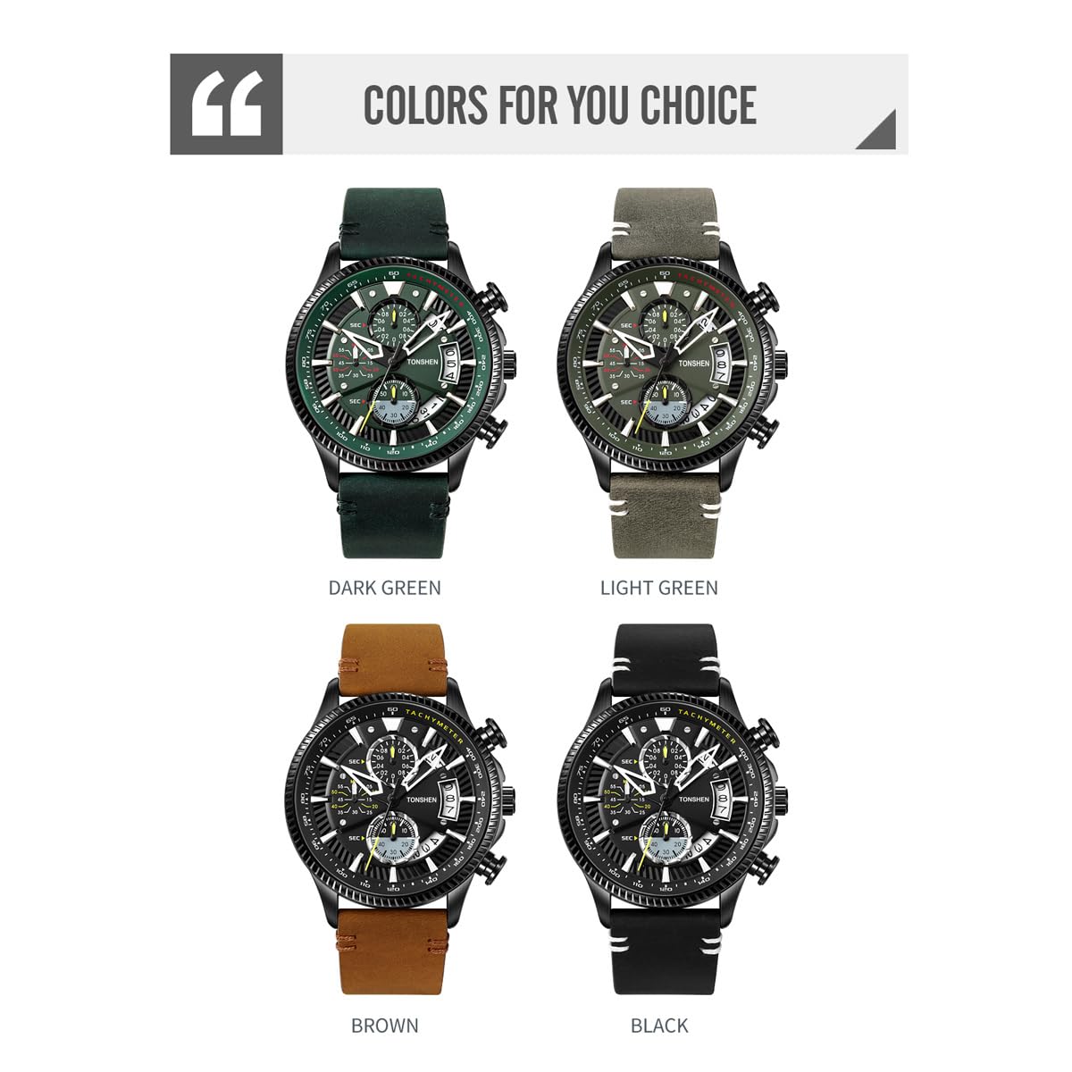 TONSHEN Relojes de Hombre Casual Analógico Cuarzo Acero Inoxidable Caja y Piel Correa Deportivo Cronómetro Calendario Reloj de Pulsera