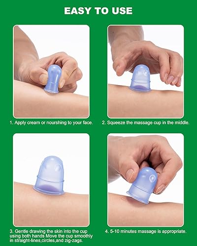 Miniatura 8 de Juegos de terapia de ventosas de silicona (kit de 6 piezas)  Incluye 2 ventosas faciales, masajeador de copa anticelulitis  Ventosa al vacío para