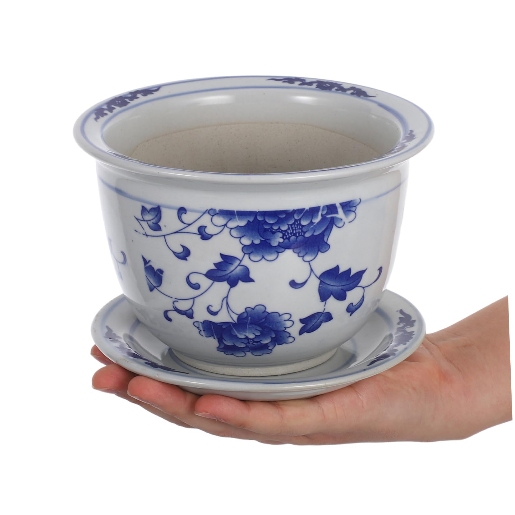 Toyvian Doniczek Ceramicznych z Podstawką Do Roślin Doniczkowych Elegancki Kwietnik Do Sukulentów i Orchidei Ozdobny Ceramiczny Pojemnik Balkonu i Ogrodu z Tradycyjnym Wzorem
