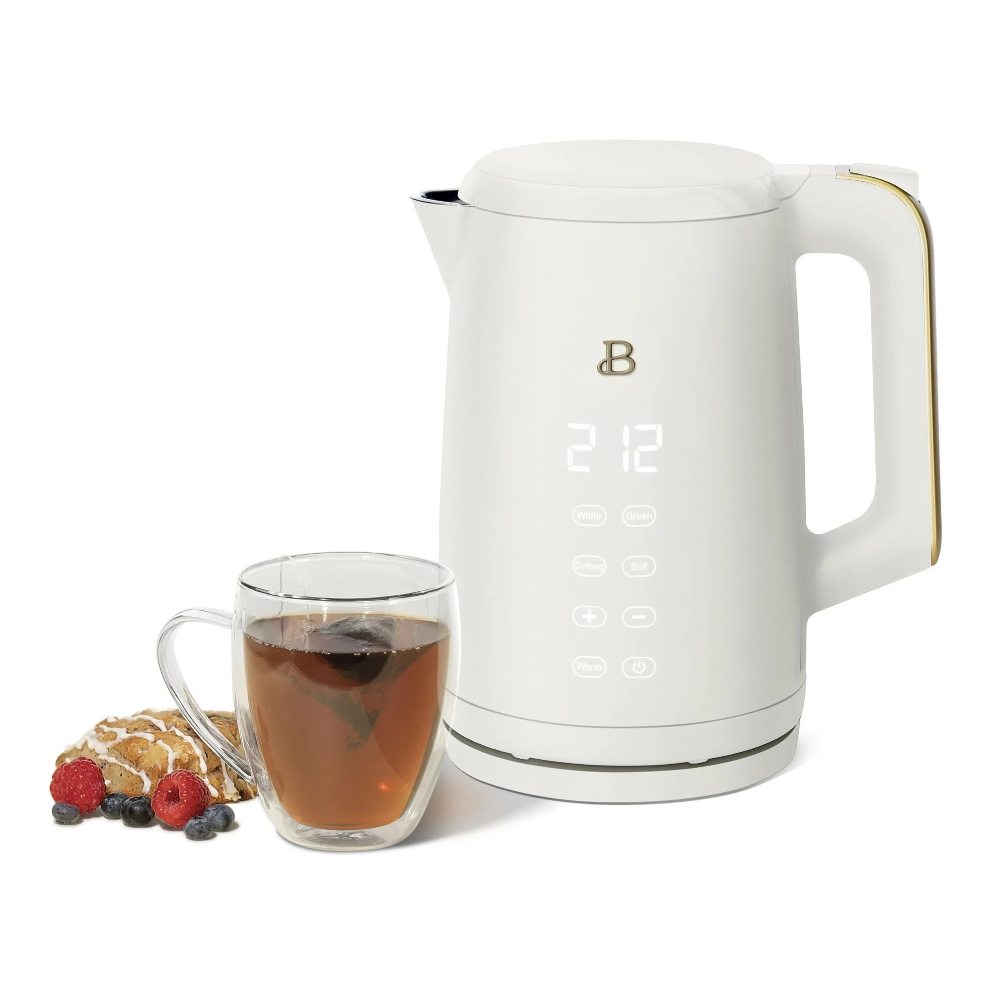 Electric Kettle 1.7L 1500W with Touch-Activated Display, Programmable Temperature Control, 4 Preset Tea Settings, Auto Shut-Off, 360° Base (White Icing)