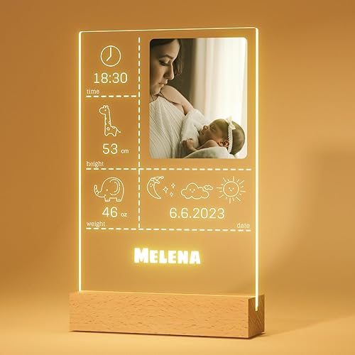 Bemaystar Regalos personalizados para bebés, regalos de bautizo para niñas, luz nocturna personalizada, placa acrílica de estadísticas de nacimiento disponible en Yaxa Peru