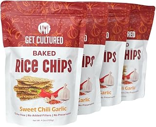 Get Cultured Sweet Chili Garlic Baked Rice Chips, Crispy and Crunchy Rice Chip Snack – Gluten & Dairy Free, No Preservatives – Healthy Snack Pack for Adults and Kids | 4.2 Oz Resealable Bag (4Pack)