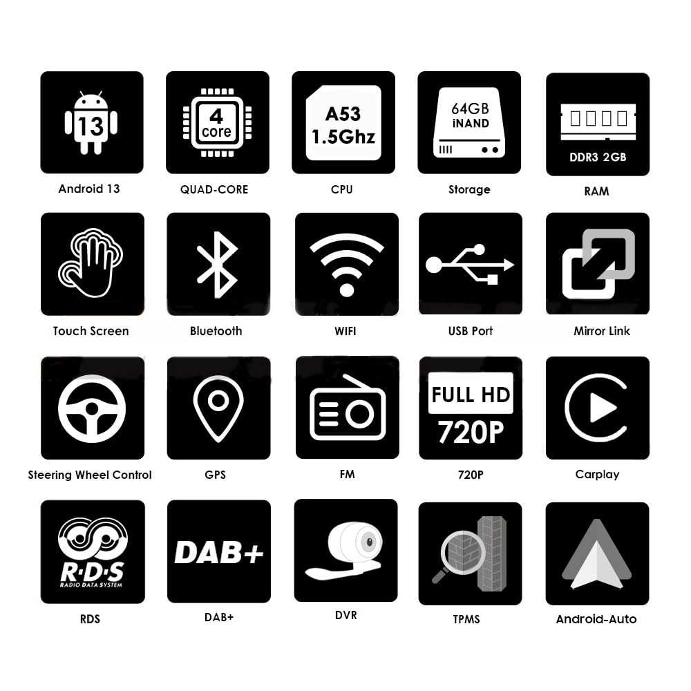 Android 13 Autoradio 10.1 Pollici Touch Screen 4 Core per Peugeot 107/Toyota Aygo/Citroen C1 2005-2014 WiFi CarPlay/Android Auto Bluetooth 4G SWC GPS RDS 2GB + 64GB