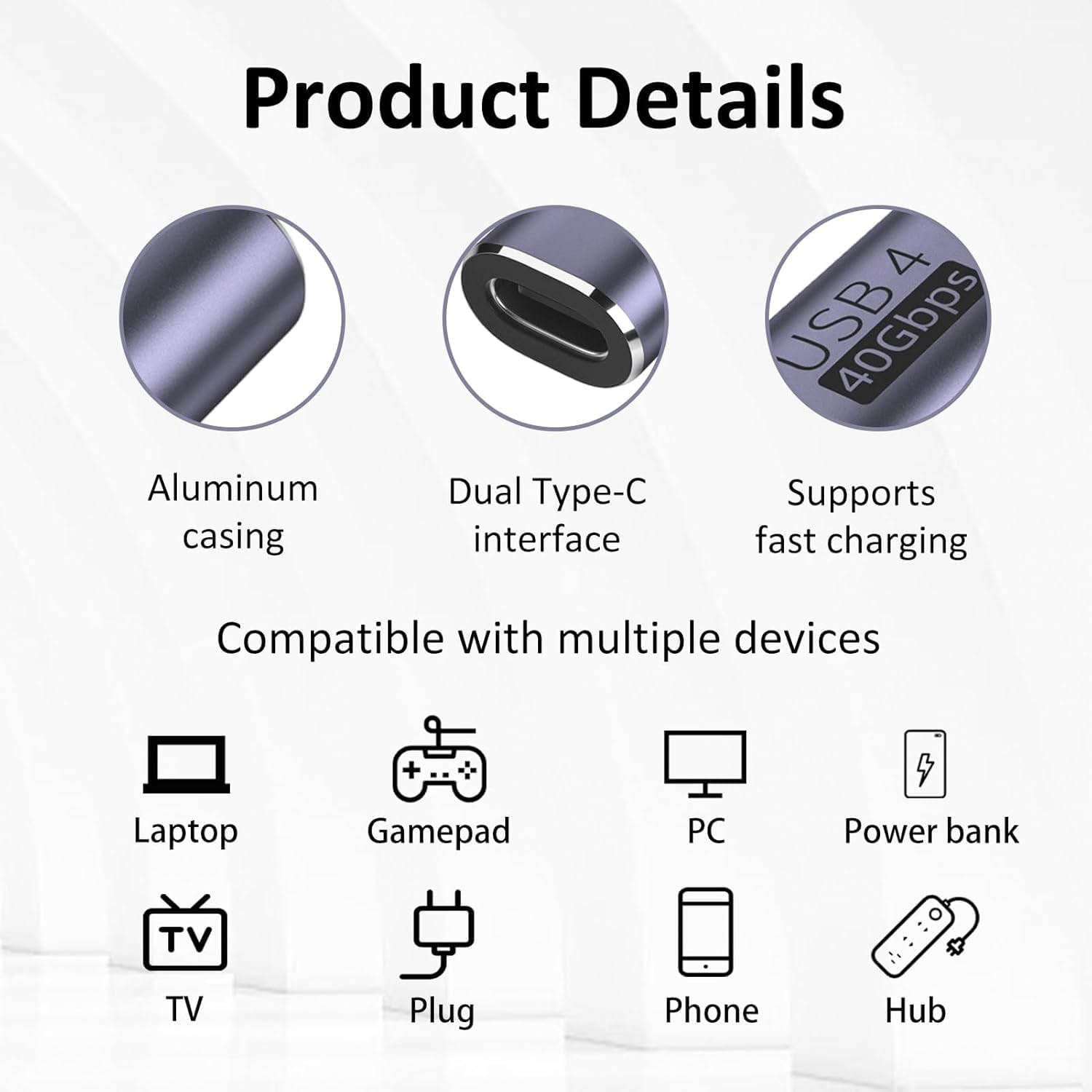2 Pack USB C Female to Female Adapter, USB C Coupler Supporting 100W Power Delivery, 40Gbps USB4 Data Transfer, 8K@60Hz Video Pass-Through, Compatible with MacBook, iPad, Thunderbolt 4/3 Devices