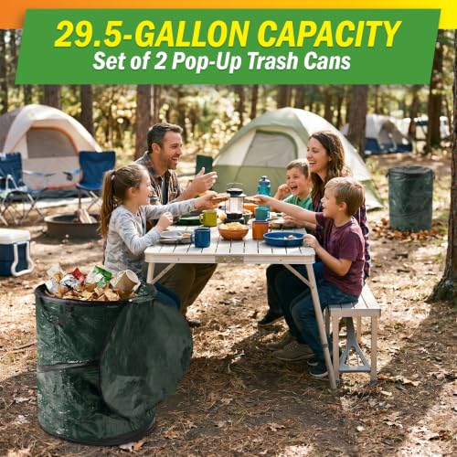 Image of 29.5-Gallon Pop up Outdoor Garbage Can Set - Set of 2 Collapsible Trash Cans for Parties, Yard Waste, or Laundry - Camping Accessories by Wakeman