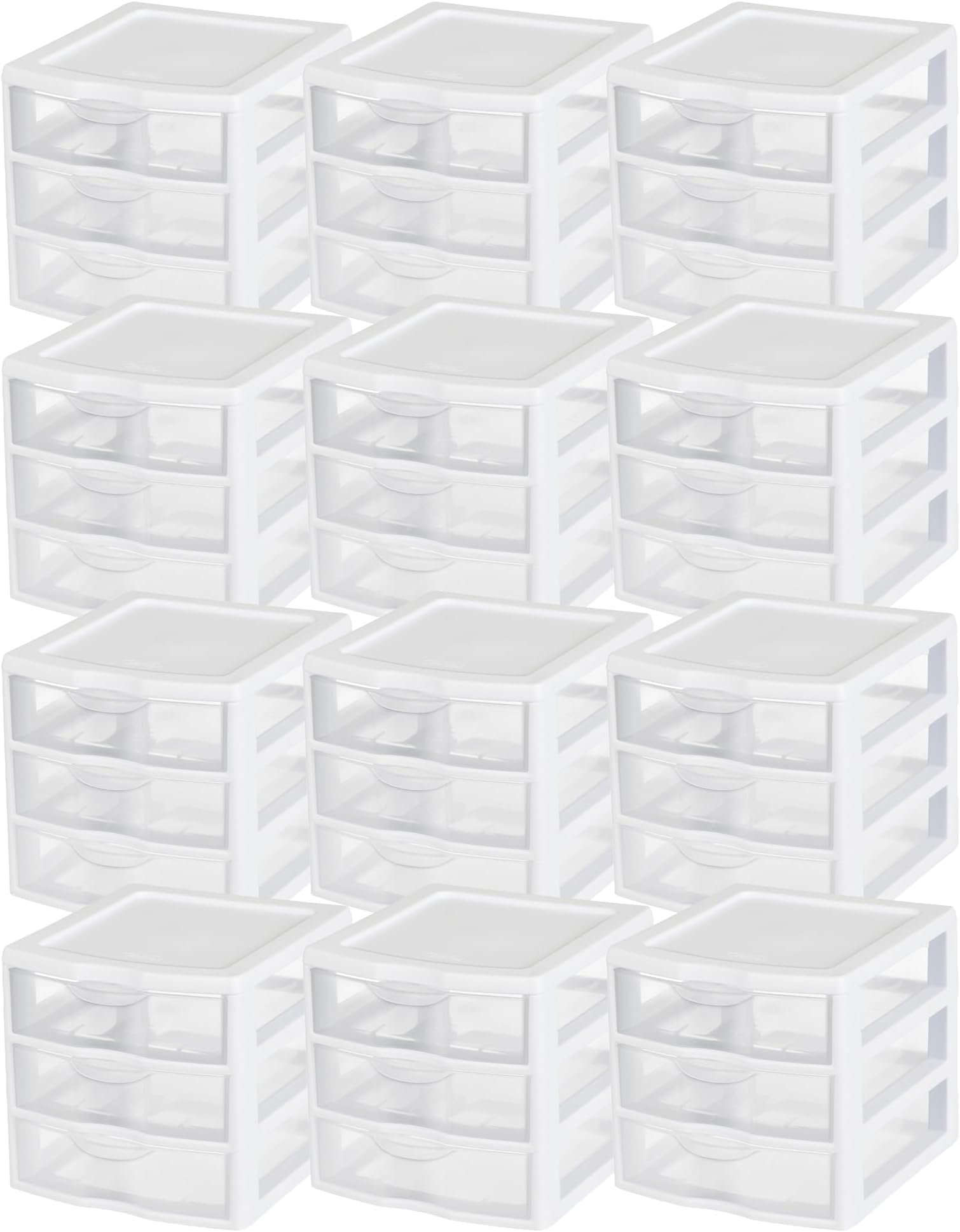 Sterilite New Small Compact Countertop 3 Drawer Desktop Storage Unit (12 Pack)