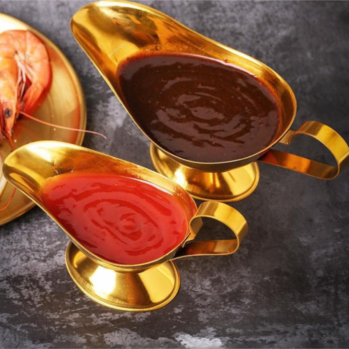 Recipiente para salsa, salsa de carne, cubeta de salsa occidental, taza de salsa gruesa para salsa, bote de salsa para la familia (dorado, 14,5 x 8 cm)