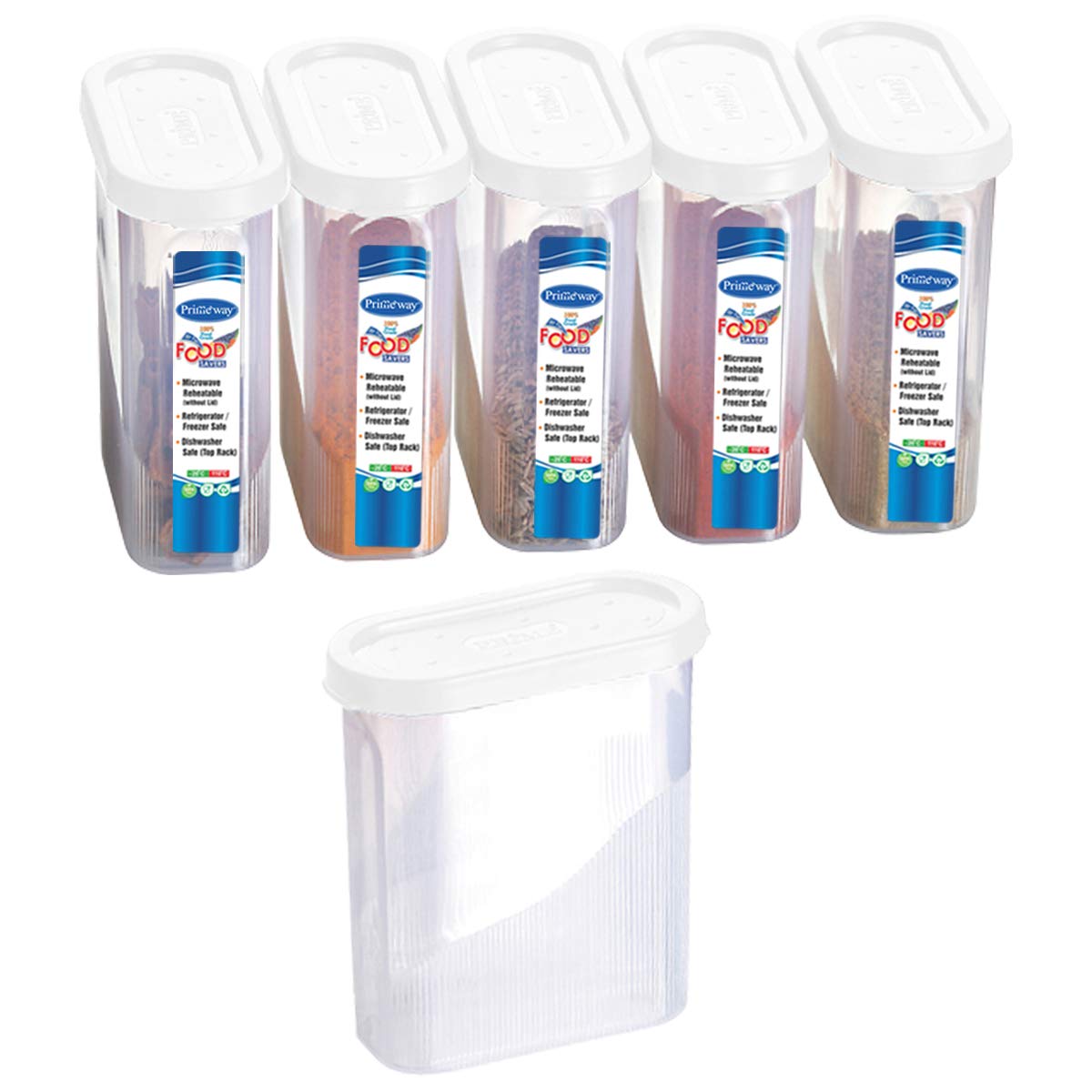 Primeway® Polypropylene Food Boxes | Space Savers | Fridge Spices Packets Storage | Modular Masala Containers | 275ml each | Pack of 6 (White)