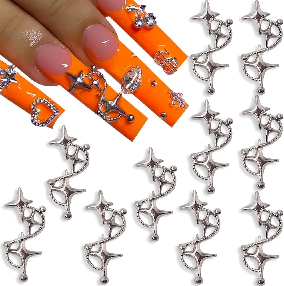10pcs 3D Star Nail Charm Triple Star Nail Charms Y2k Silver Nail Charms for Acrylic