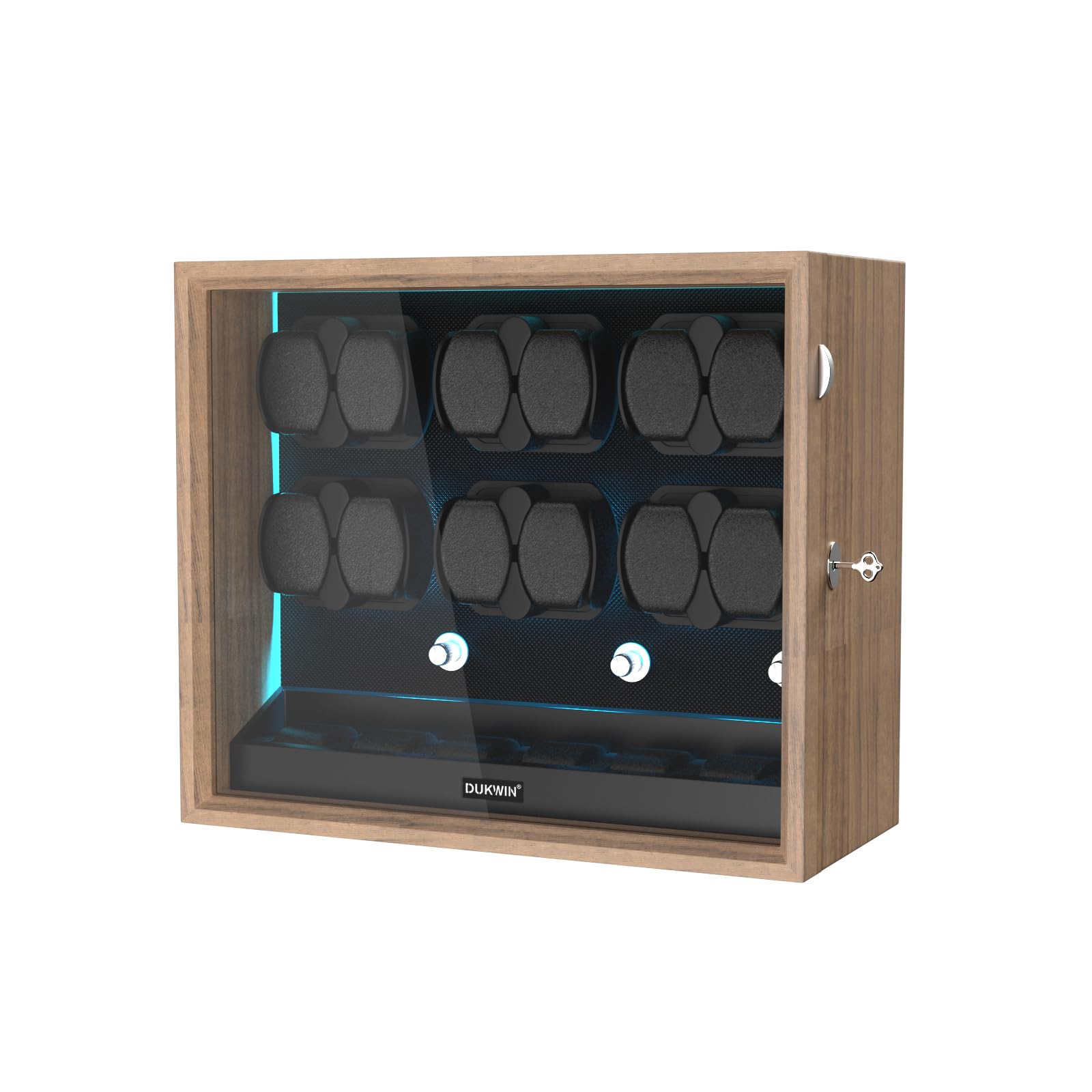 DUKWIN Uhrenbeweger für 4/6/8/12 Automatikuhren, abschließbare automatische Aufzieher mit extra 4/6 Uhrenräumen, 4 Rotationsmodi, flexiblen Kissen, leiser Motor und blauer Hintergrundbeleuchtung