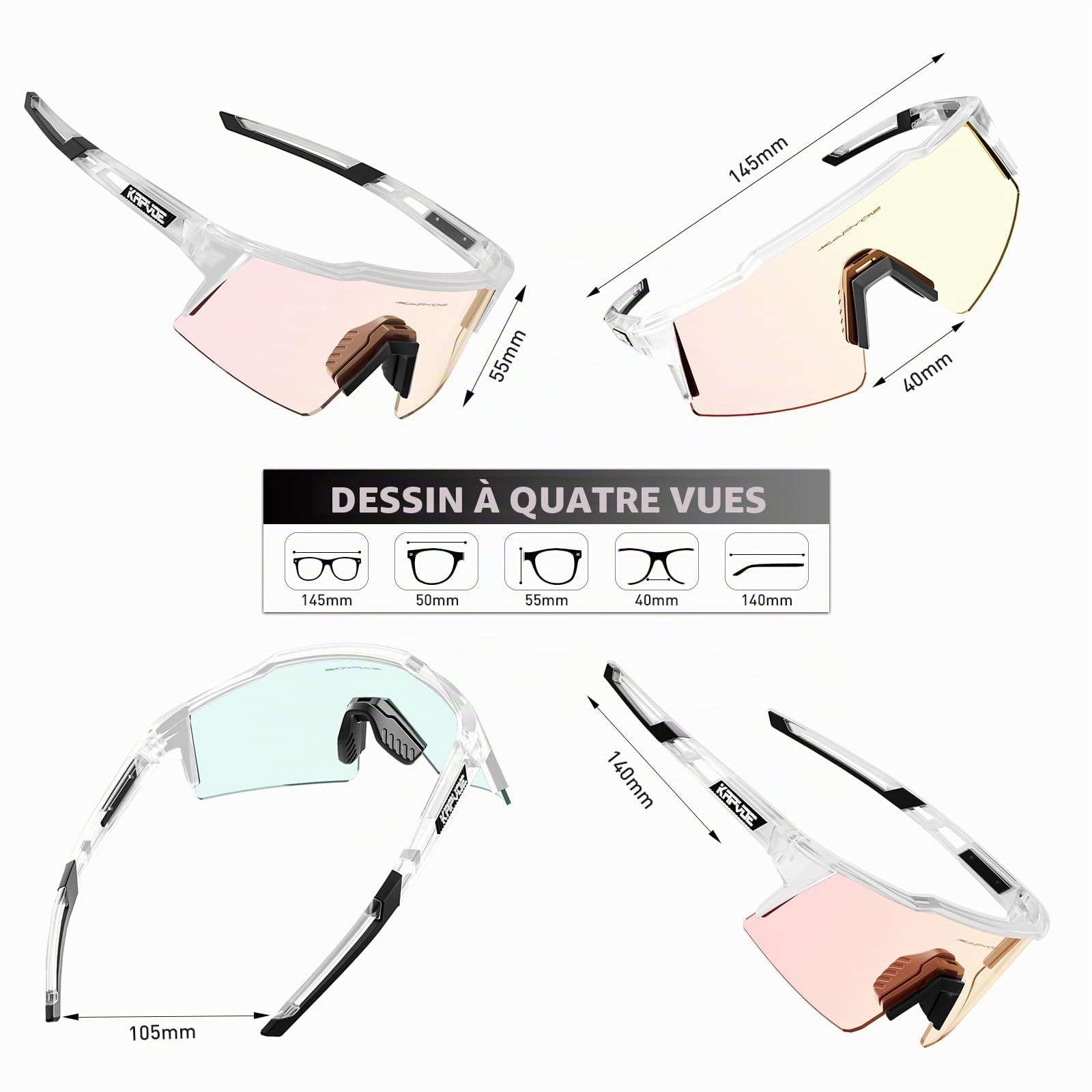 KAPVOE Lunettes Cyclisme Photochromique Tr90 Cadre Vélo VTT Protection UV400 K9023