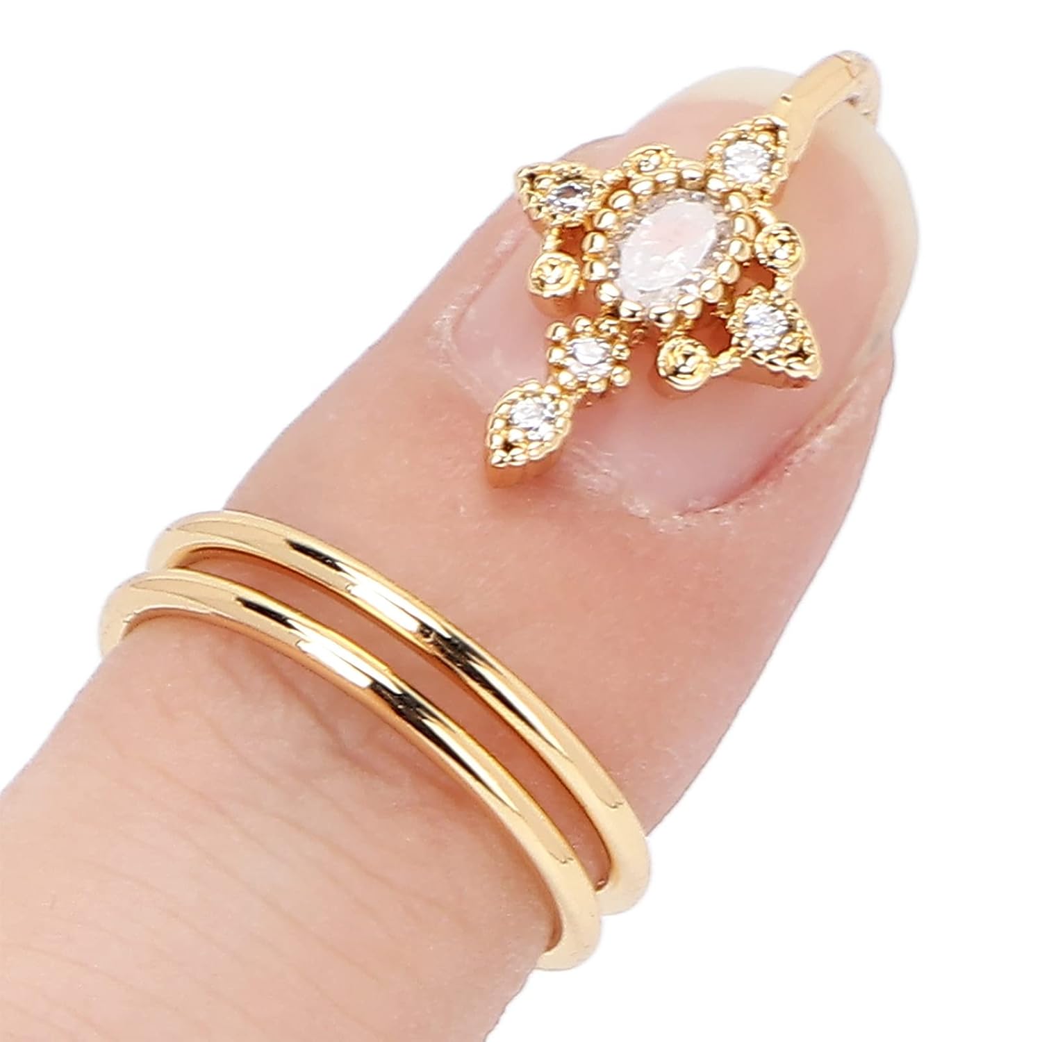 Rhinestone Finger Tip Nail Ring Women Finger Nail Ring