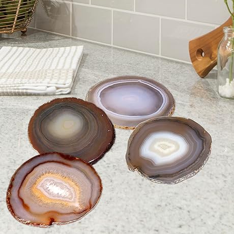 AMOYSTONE Agate Decor Natural Geode Coasters