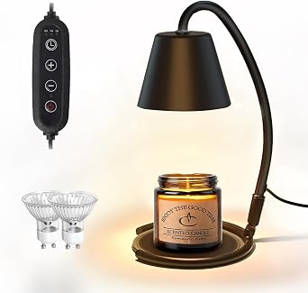 Candle Warmer Lamp with Timer, Dimmable for Jar Candles, Top-Down Wax Melts Heater Adjustable with Coaster, Black Metal Home Decor Gift