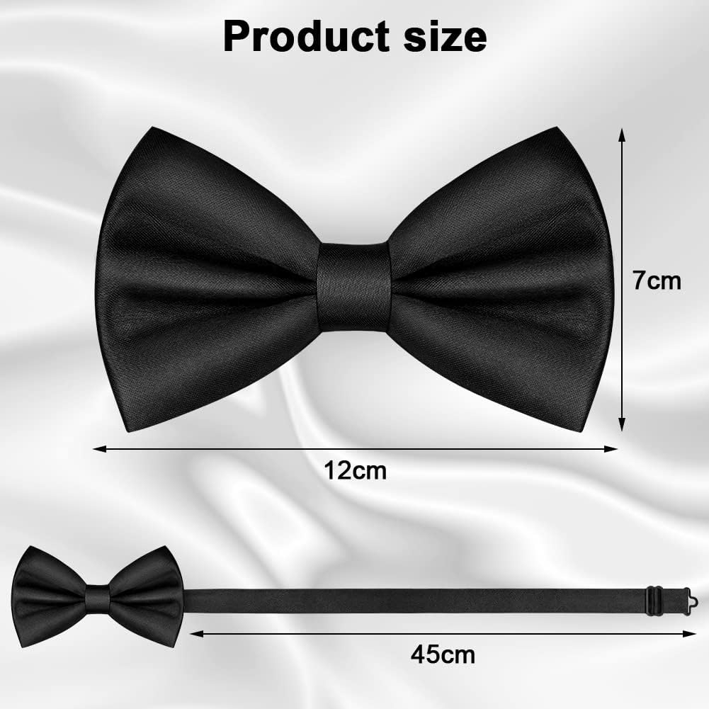 URAQT Men's Bow Tie, Classic Solid Color Pre-Tied Bow Tie for Men, Satin Tux Bowtie, Adjustable Formal Neck Bowtie for Birthday Party Wedding Graduation Mother Gifts (Black) thumbnail