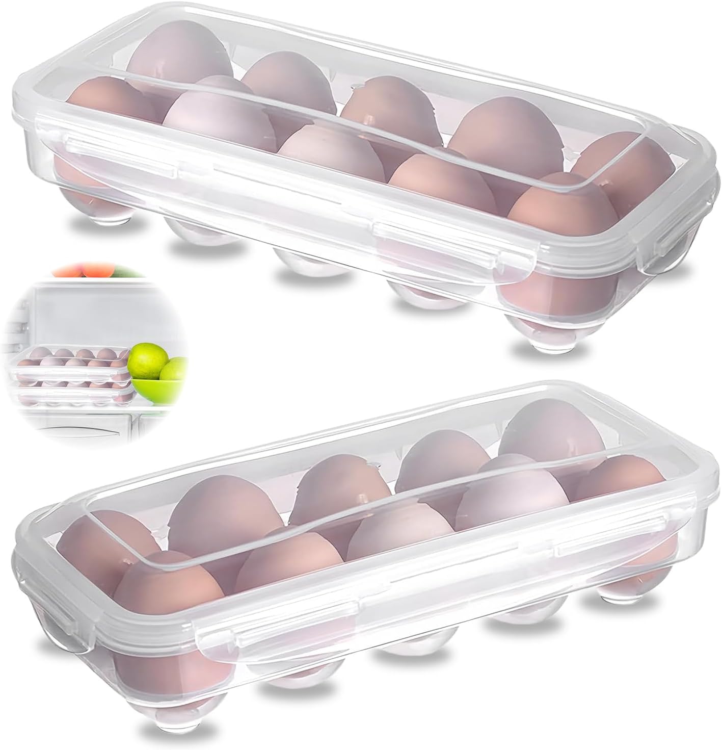 Egg Box Pack of 2 Transparent Egg Boxes 10 Egg Containers Storage Refrigerator Portable Egg Container Storage Box Egg Box for Kitchen Fridge and Transport Box