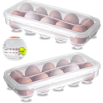 Egg Box Pack of 2 Transparent Egg Boxes 10 Egg Containers Storage Refrigerator Portable Egg Container Storage Box Egg Box for Kitchen Fridge and Transport Box
