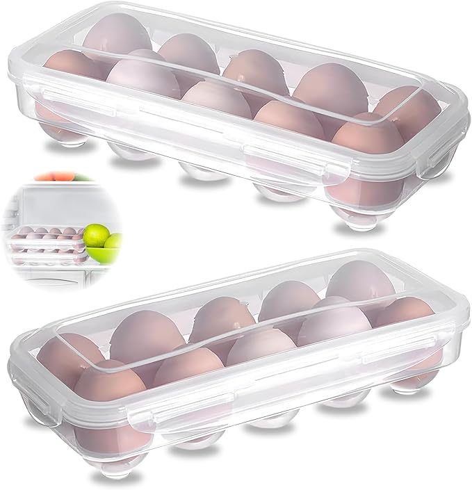 Eierbox, 2 Stück Transparent Eierkarton 10 Eier Behälter Aufbewahrung Kühlschrank Tragbare Eierbehälter Aufbewahrungsbox Eierdose für Küche Kühlschrank und Transportbox